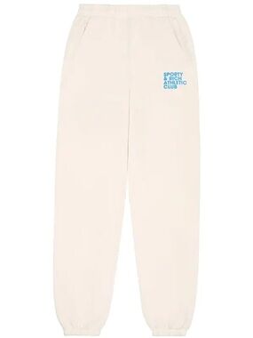 Sporty & Rich 💎 Cream Track Pants with Blue Logo Size XS